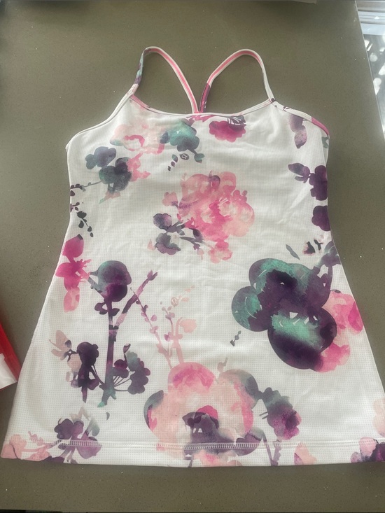 lululemon athletica Tops - lululemon athletica White Floral Tank Top with Pink & Purple Accents